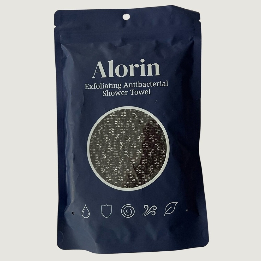 Alorin Exfoliating Antibacterial Shower Towel Body Scrubber Black New Sealed